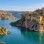 Rumkale fortress and stone houses above the turquoise Euphrates reservoir near Halfeti